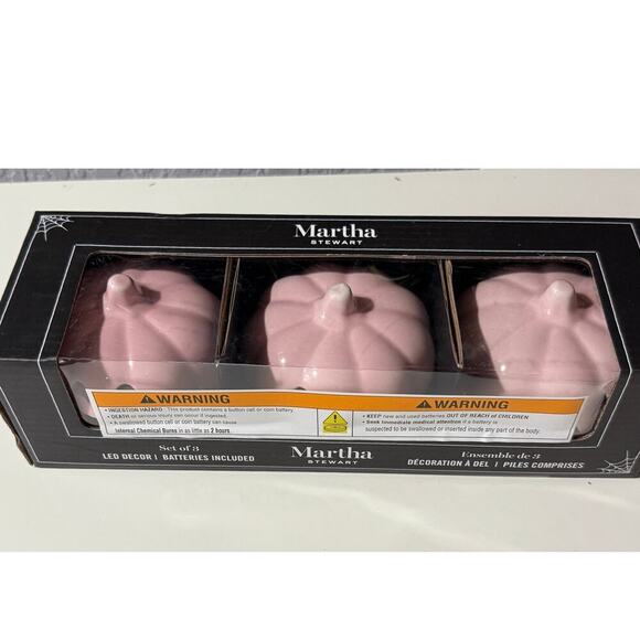 Martha Stewart Pink Ceramic LED Pumpkins Set of 3 Halloween Decor Light Up - Picture 3 of 5